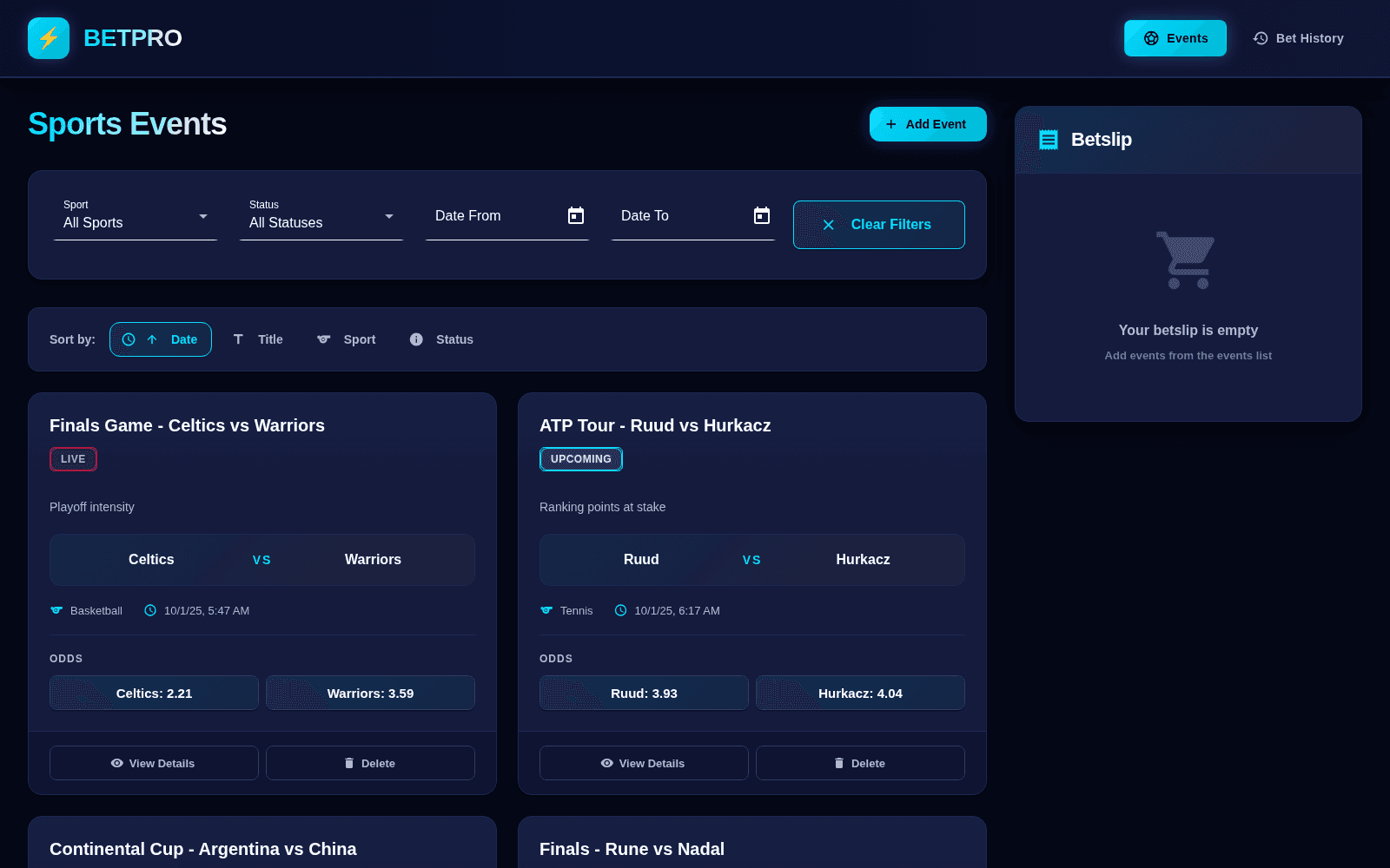 BetPro interface